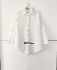 Koszula Zara 40 L biała lniana oversize na guziki