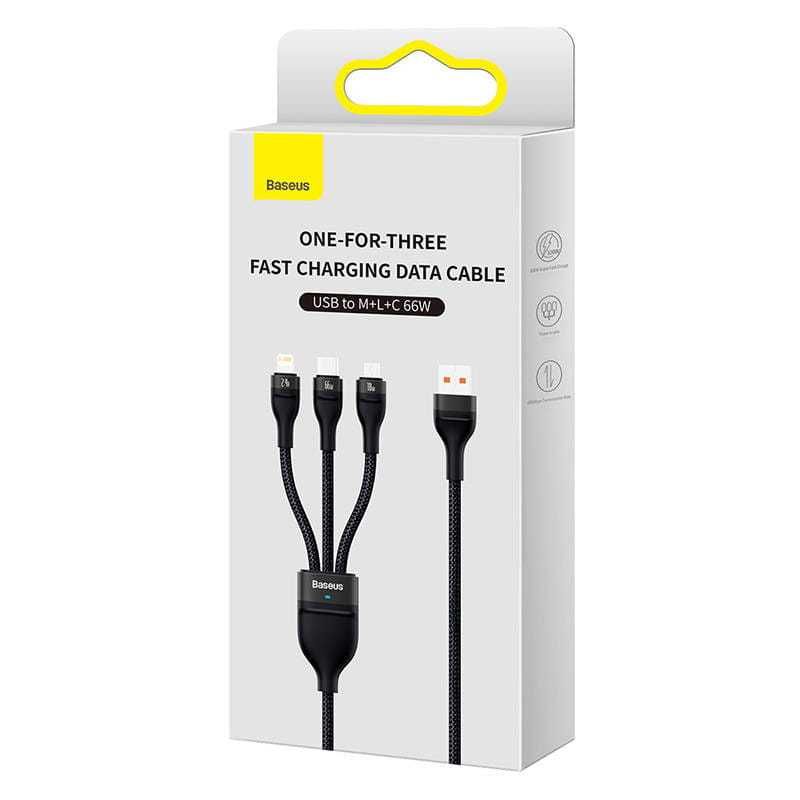 Baseus Flash II Mocny Kabel 3w1 USB C/iPhone/Micro 66W 1,2m Sklep Wawa