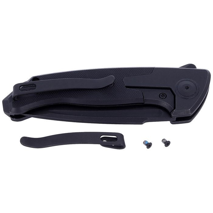 Nóż składany WE Knife Press Check Black Ti / Black G10, Black Stonewas