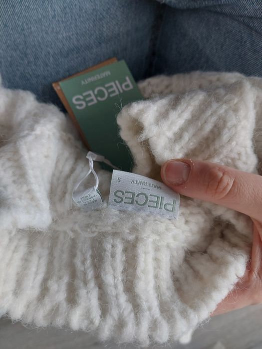 Nowy sweter ciążowy ecru biały ze splotem warkoczowym ciepły r. S piec