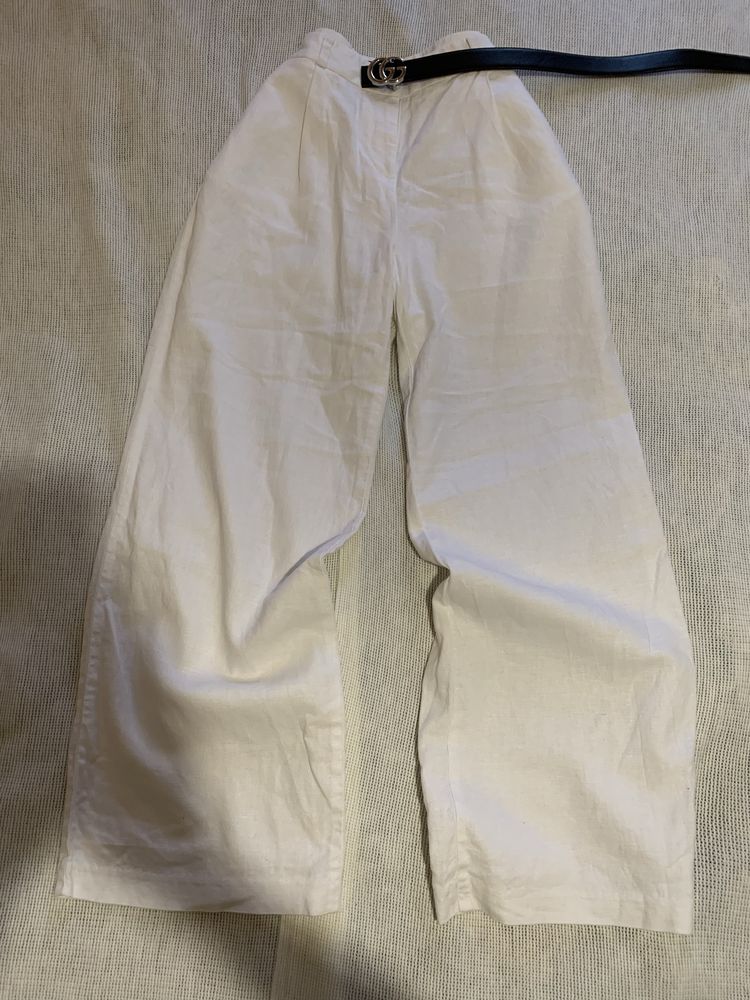 Білі брюки палаццо льон
