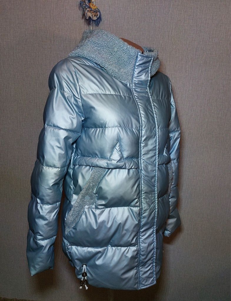 Зимняя куртка, пальто ZLLY (Zilanliya). Голубой металлик. S, 42-44.