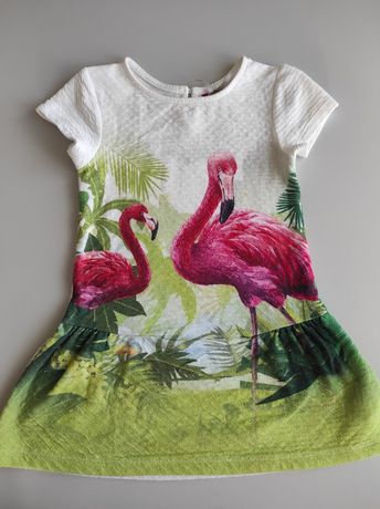 Sukienka tunika z flamingami rozmiar 104 na 4 latka biała