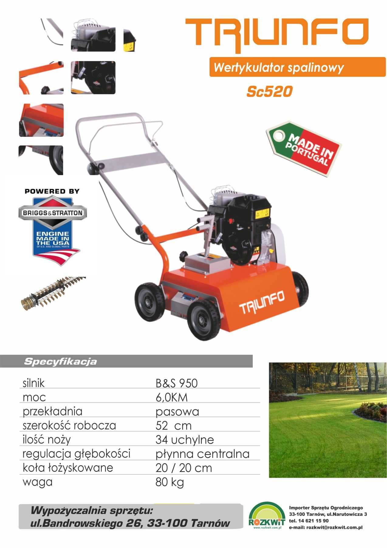 Spalinowy Wertykulator do trawnika SC520PRO TRIUNFO Wynajem/Wypożyczen