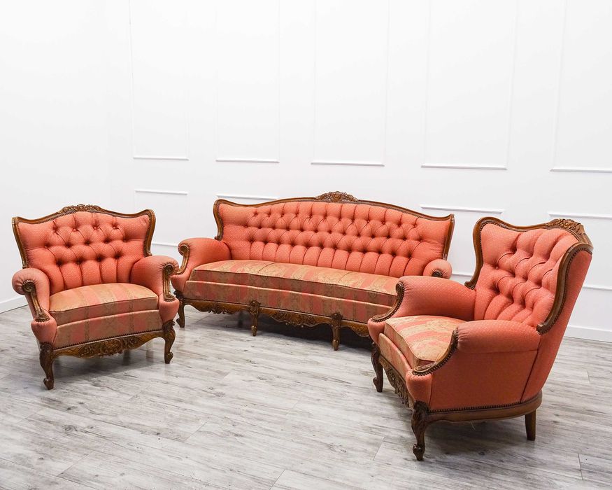 Francuski KOMPLET mebli do SALONU zestaw SOFA + 2 fotele BUK lata 70