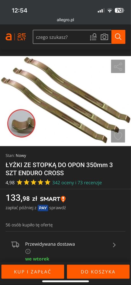 Lyżki motocyklowe ze stopka 36cm