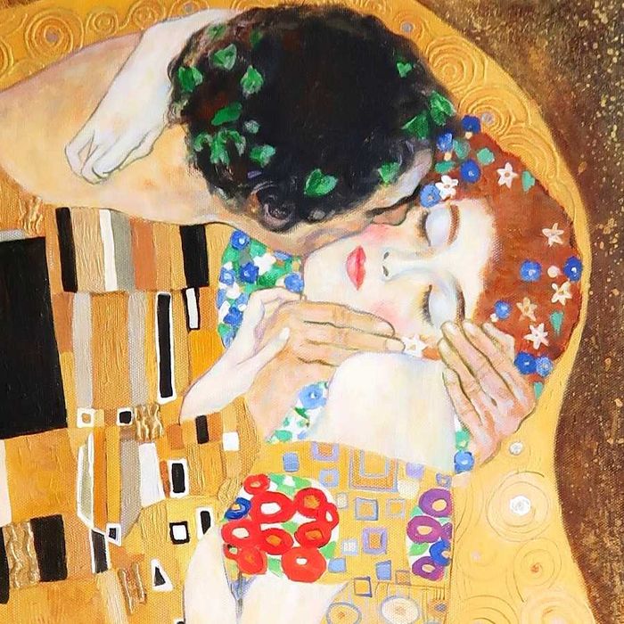 duży obraz malowany Gustav Klimt POCAŁUNEK na prezent abstrakcja