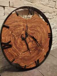 Zegar drewno oliwka 50 cm żywica epoksydowa