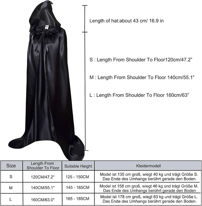 Kostium Gotyckiej Damy z Peleryną i Maską Rozmiar 140Cm