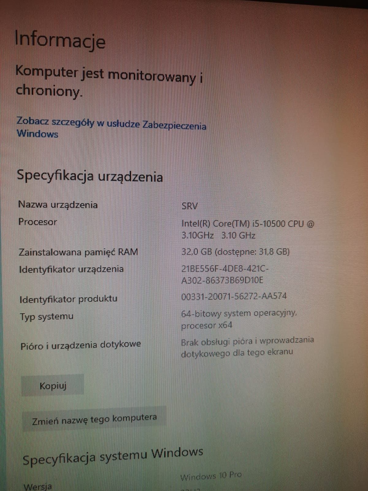 Komputer Intel Core i5 3,10 GHz RAM 32GB Windows 10 Pro