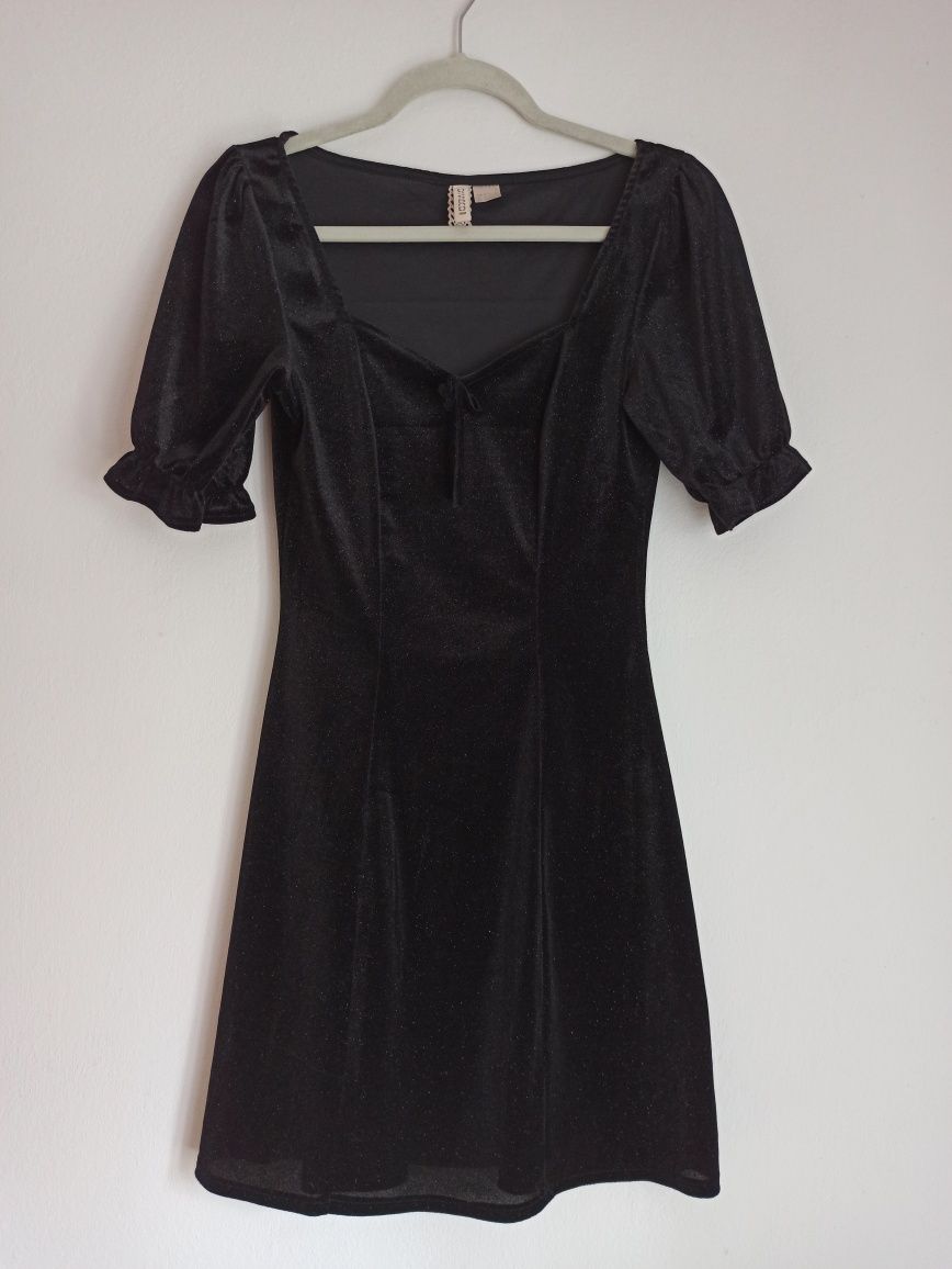 Sukienka czarna welurowa z brokatrm s 36 h&m
