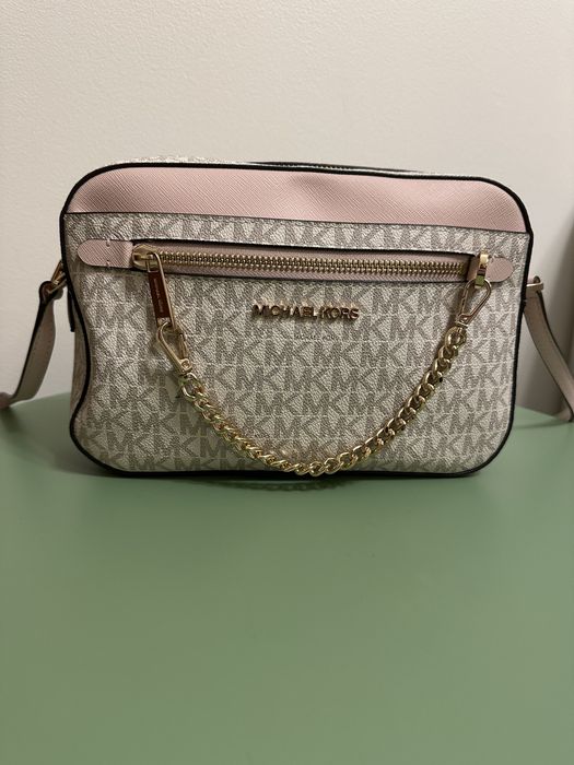 Biało-różowa Torebka Crossbody Michael Kors model “Jet Set” w monogram