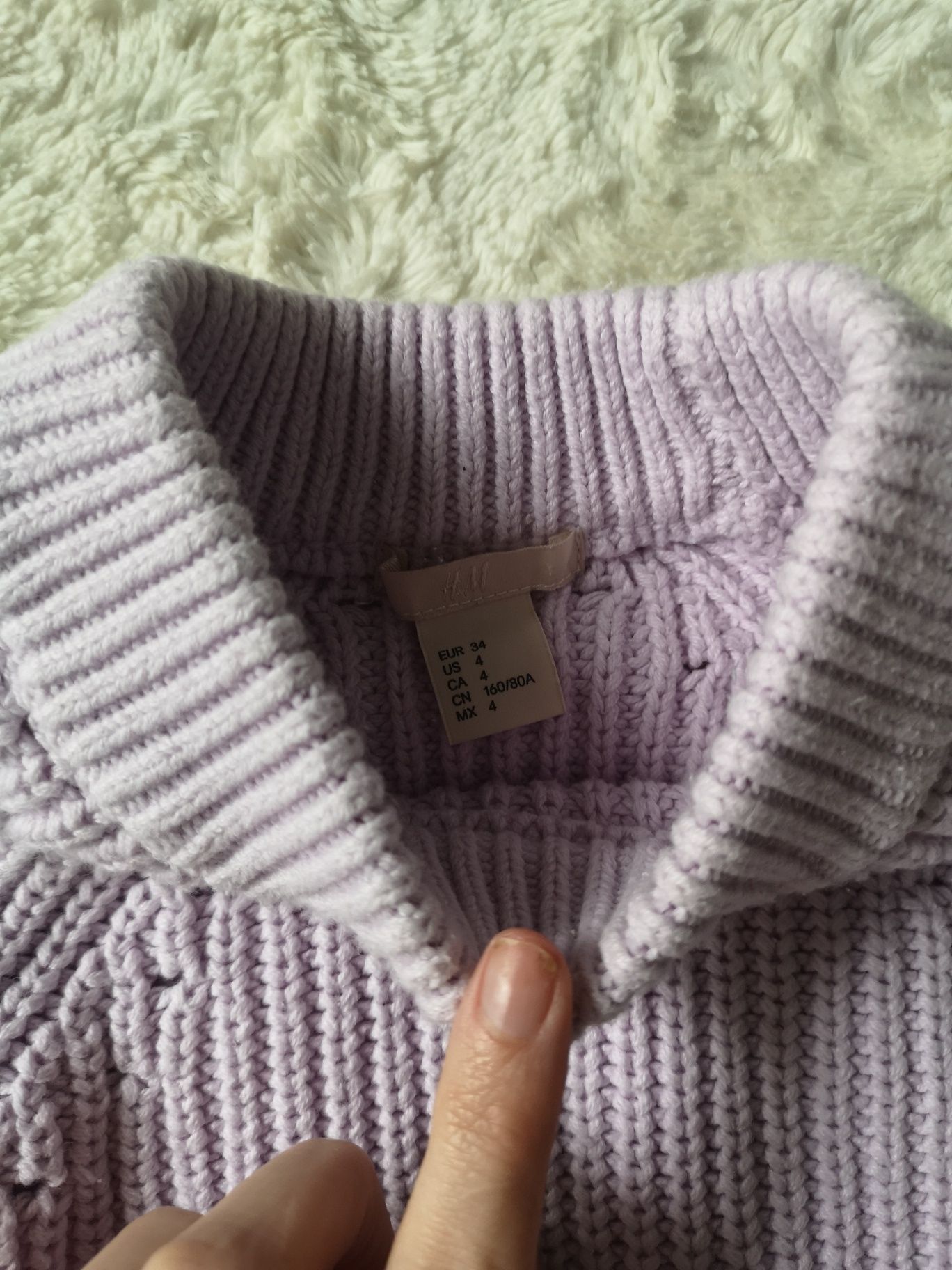 H&M sweter bawełna fioletowy liliowy wiązane rękawy r. 34/XS