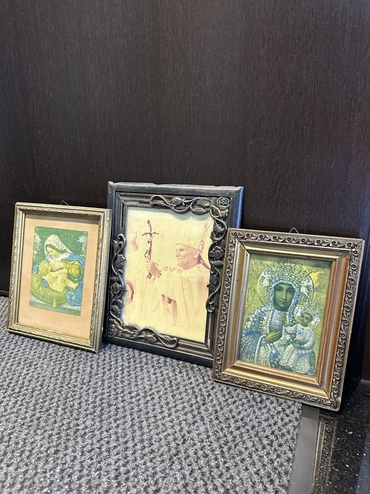 Stare obrazy ramki vintage złote czarne zestaw motyw religijny