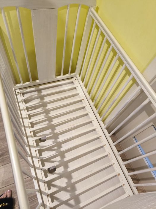 Łóżeczko dziecięce z szufladą 3 poziomy, wyjmowane szczebelki