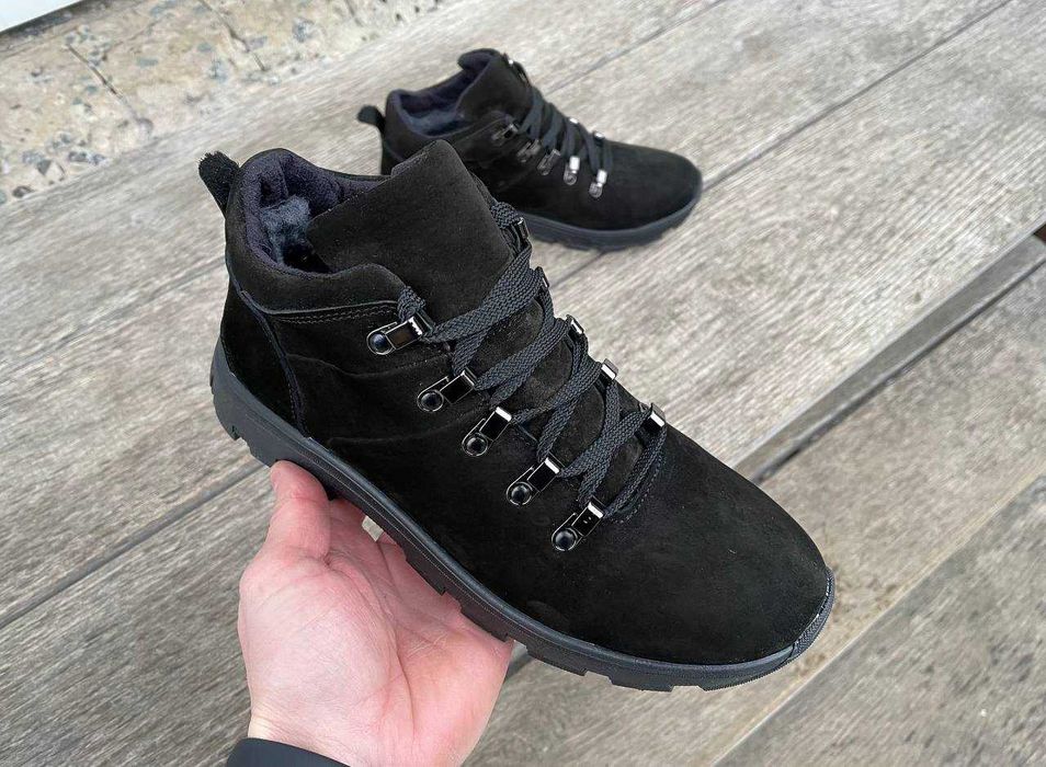 Мужские кожаные зимние ботинки кроссовки топ качество натур нубук