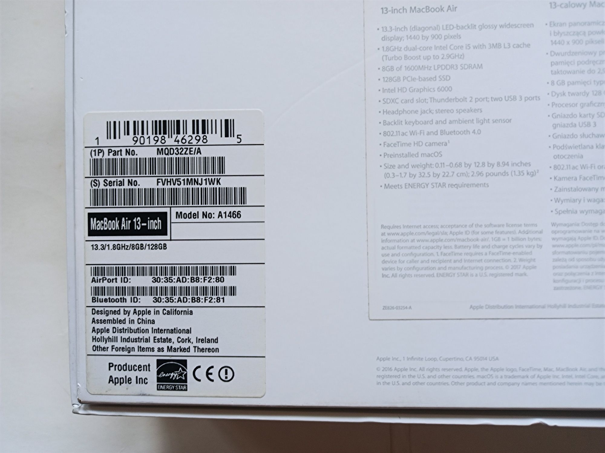 Pudełko po MacBook Air Gold A2337