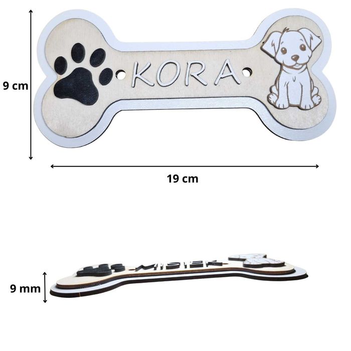 Kość Tabliczka w kształcie kości z imieniem psa 3D 19 cm