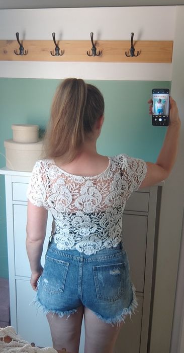 Letni ażurowy koronkowy top S 36 M 38 L 40 biały bawełna bawełniany