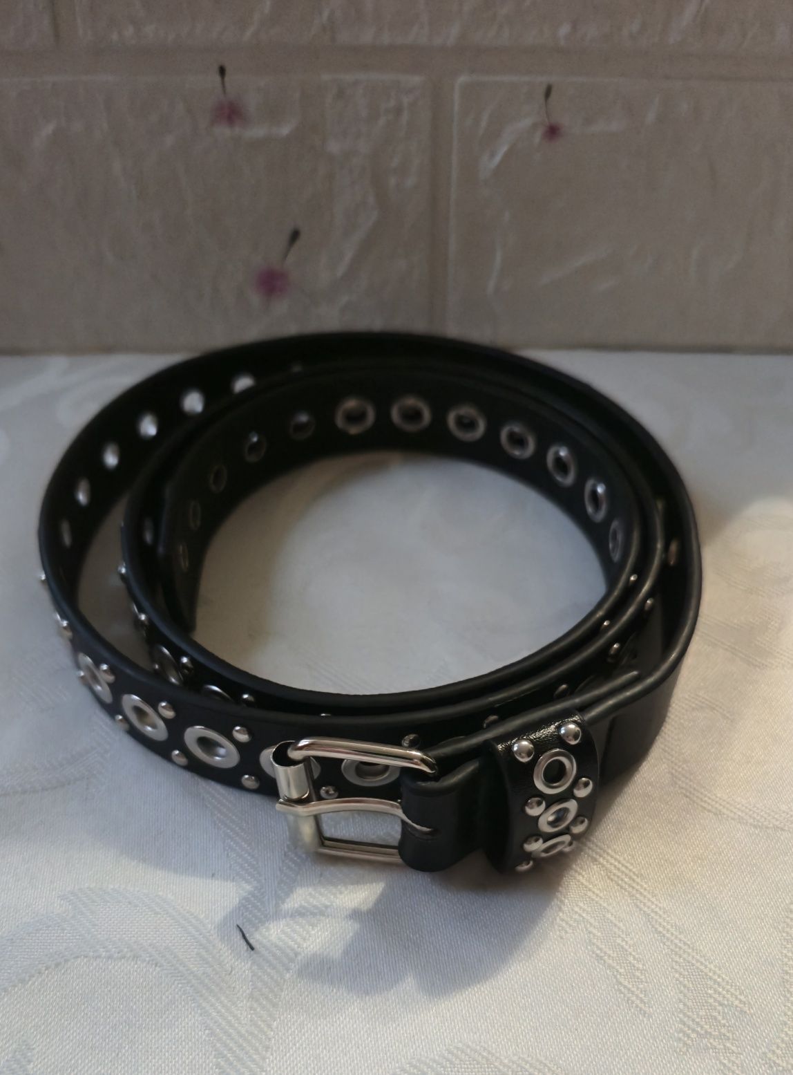Damski Pasek srebrna klamra Metalowe oczka Punk retro