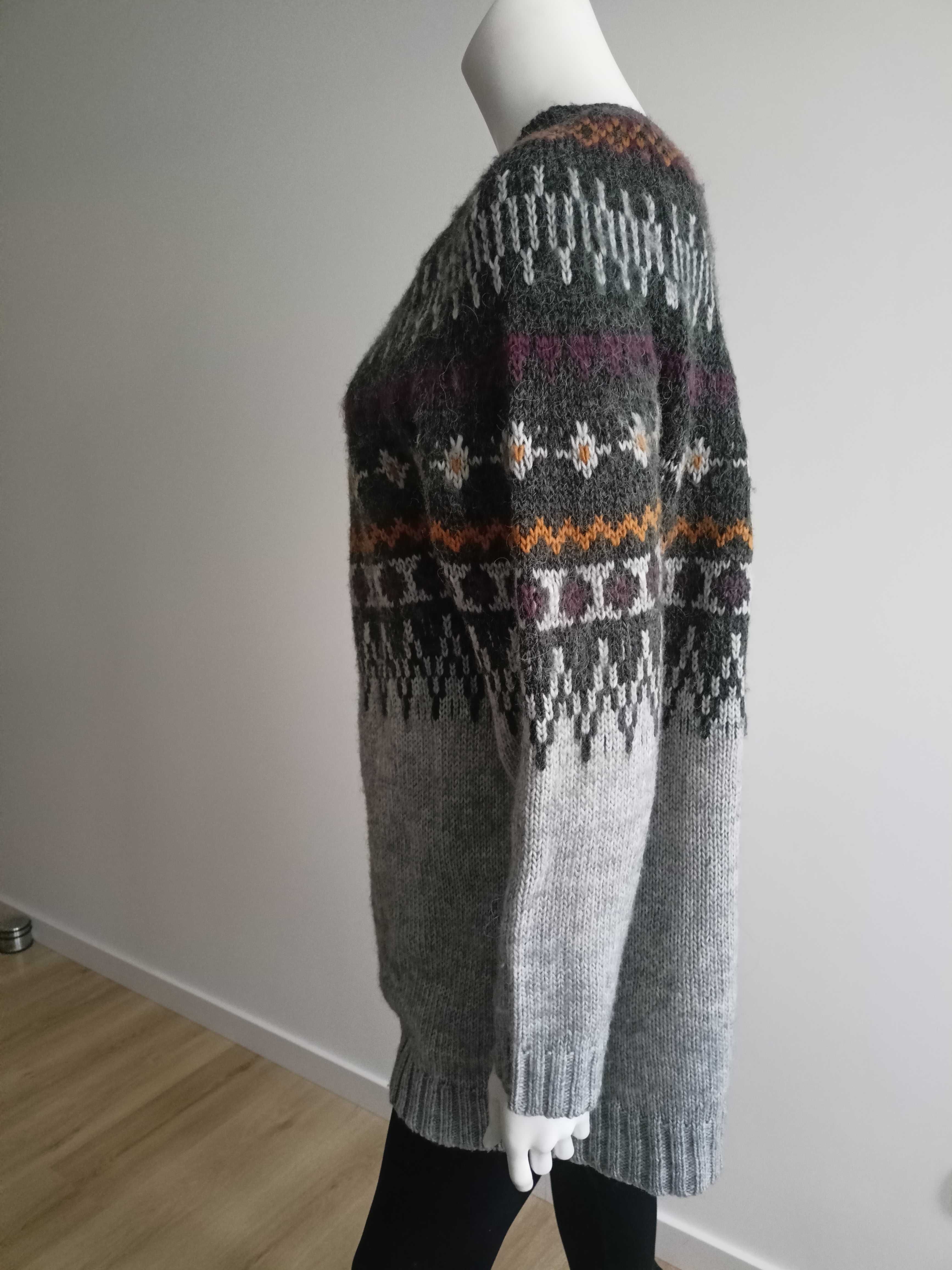 Ciepły wełniany sweter damski norweski Nanok 44 XL wełna alpaka