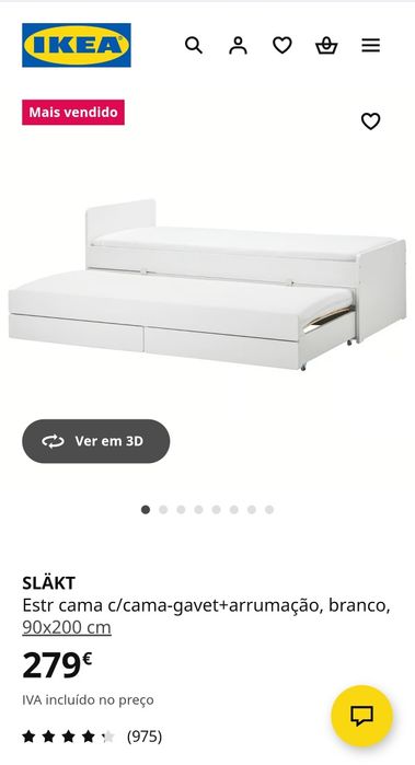 Cama SLÄKT IKEA Dupla e com Arrumação + 2 Colchões