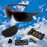 Солнцезащитные очки тактические Oakley черные с красным ободком 5 линз