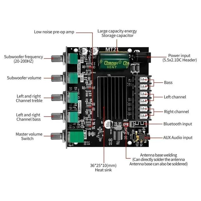 Moduł wzmacniacza audio Bluetooth 2.1 ZK-MT21 + zasilacz 12V/5A