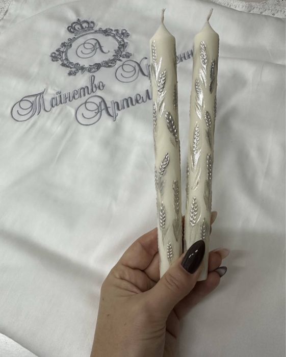 Свічка для таїнства хрещення соєвий воск довжина 20 см з декором