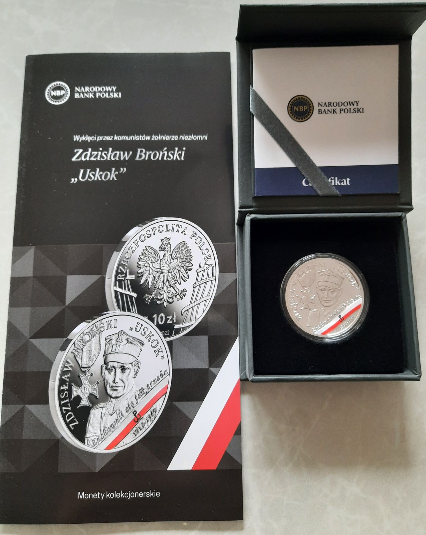 Srebrna moneta 10 zł  Zdzisław Broński "Uskok" kolekcjonerska