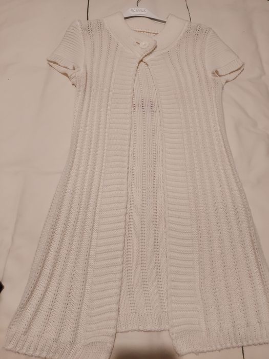 Casaco branco de malha comprido, tamanho S