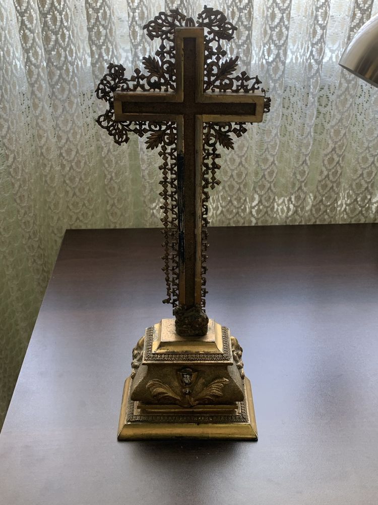 Krzyż Drewniany Złocony Przedwojenny