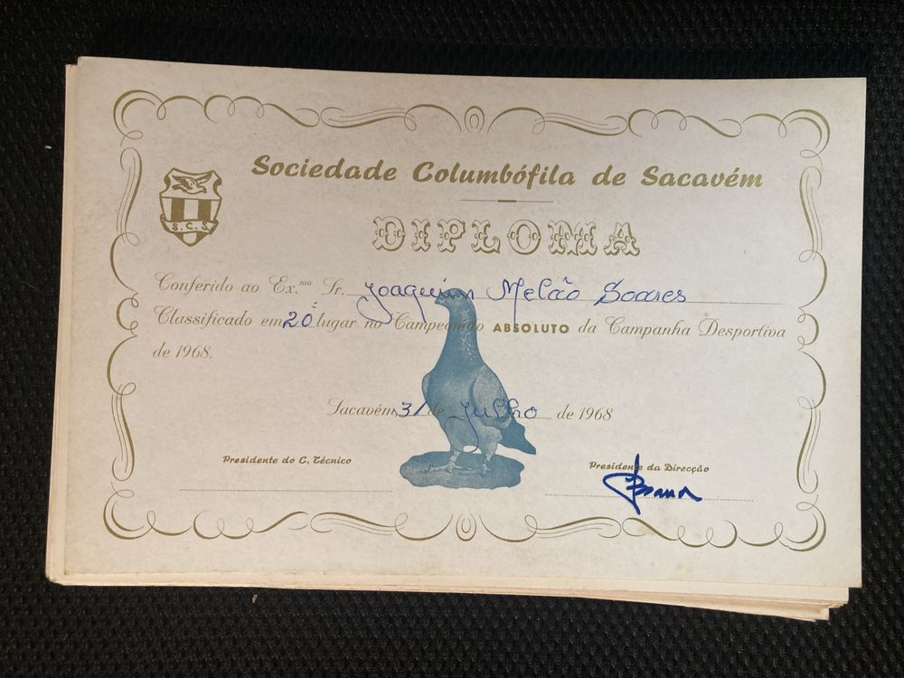 60 Diplomas Sociedade Columbófila Sacavém