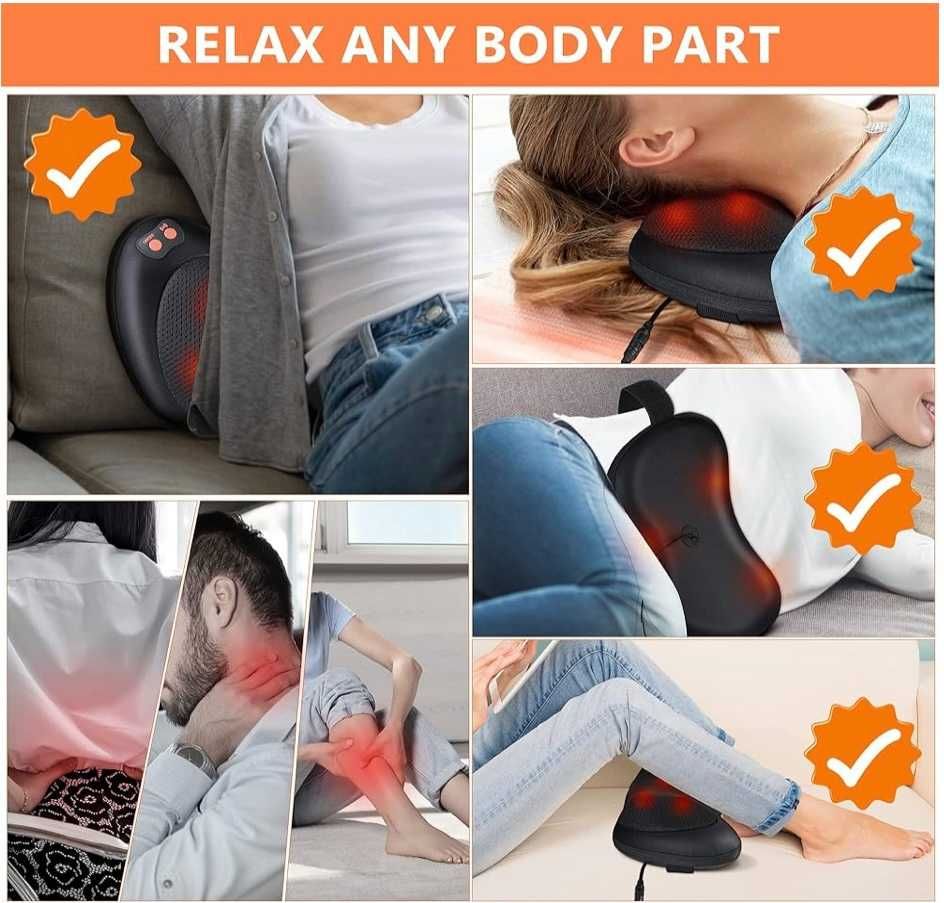 Masażer Shiatsu 3D karku ramion pleców z obrotowymi głowicami 230V 12V