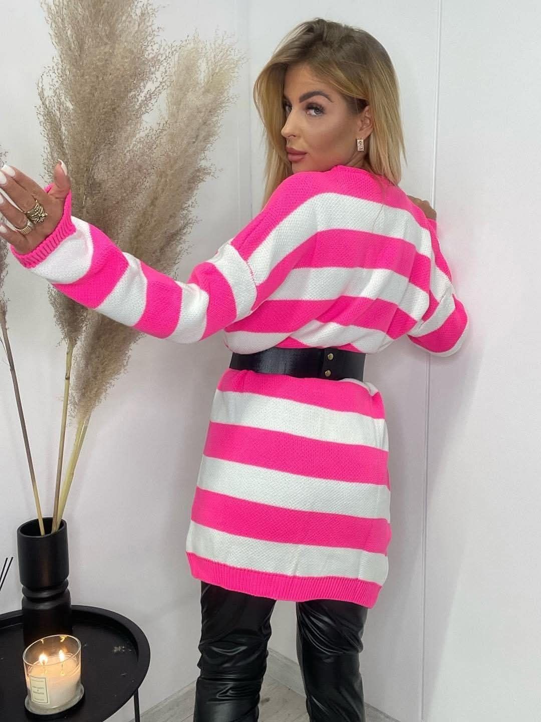 Piękny kardigan sweter paski logo paparazzi