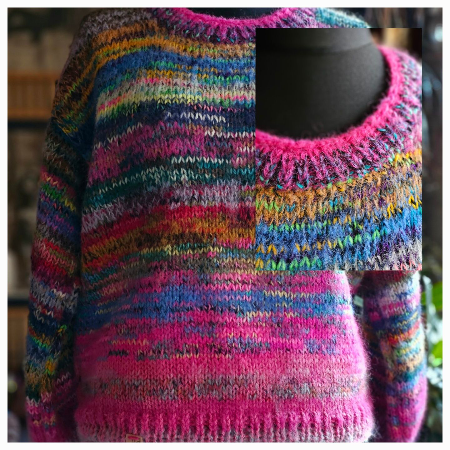 Wielobarwny sweter handmade z alpaką