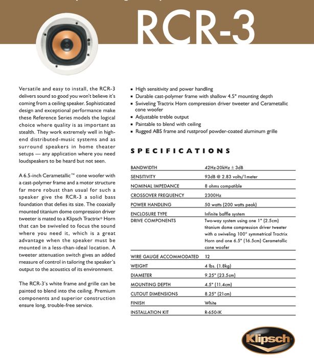 Пара Klipsch RCR-3