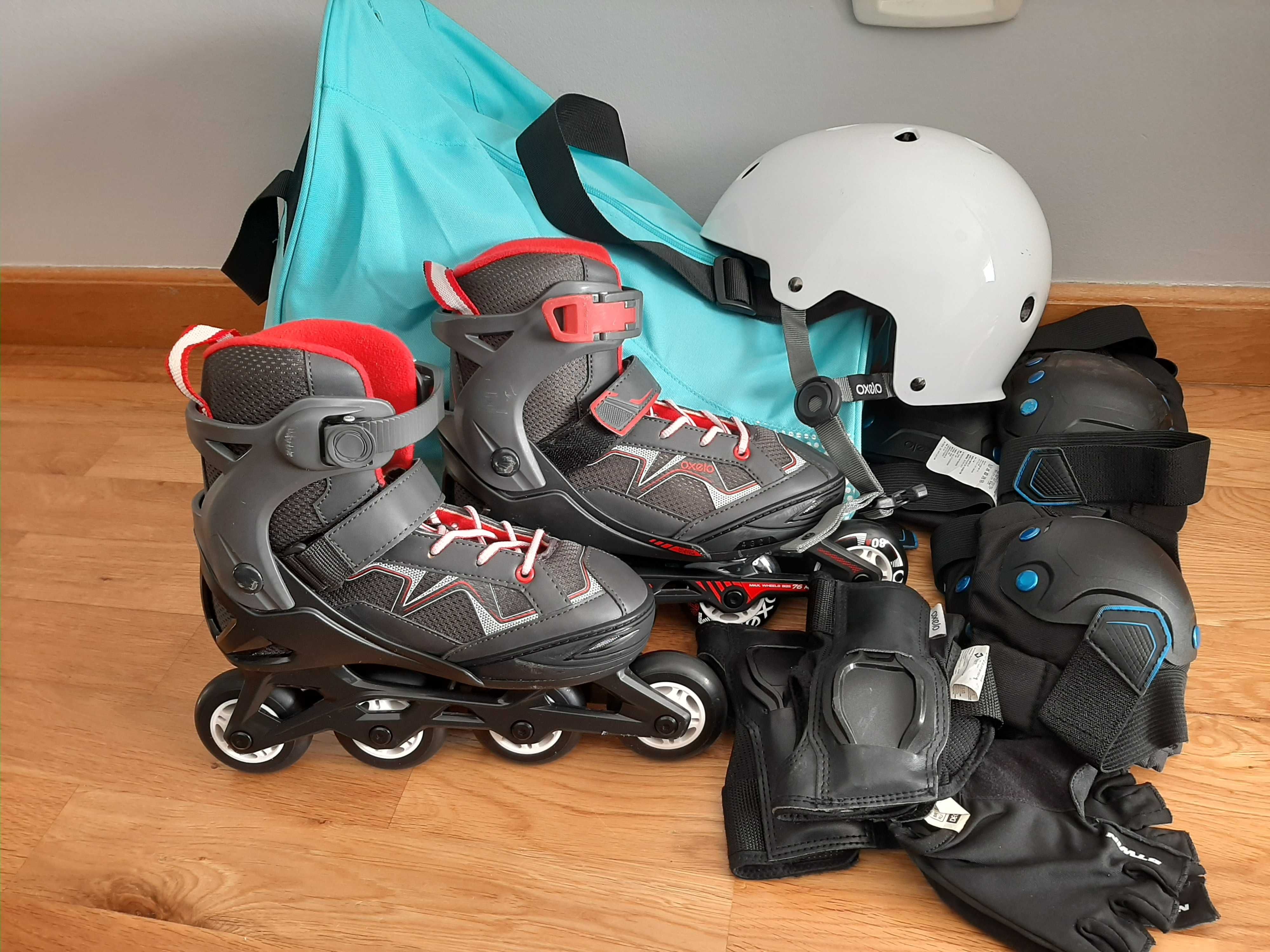 Patins em linha OXELO (ajustáveis 35-38 ) + Saco + Equip. Proteção