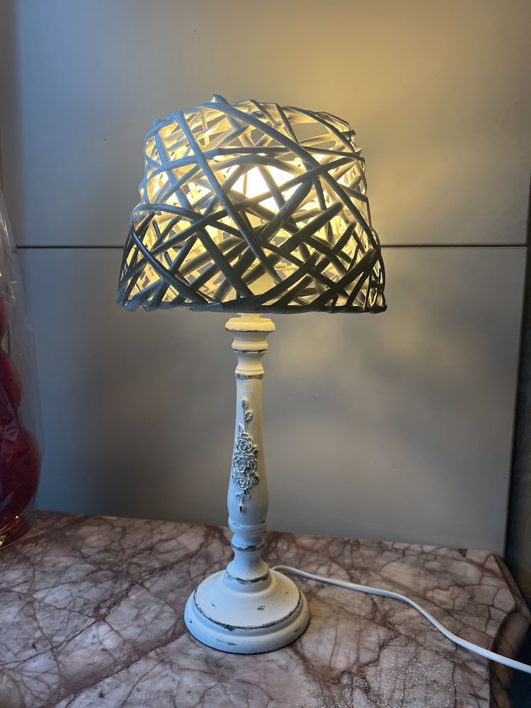 Sliczna lampka Vintage Boho drewno i rattan