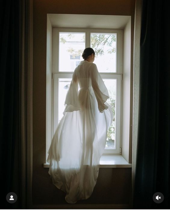 Халат для ранку нареченої шовк з шлейфом