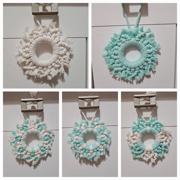 Makrama, śnieżynka, płatki śniegu, sznurek, kolory, prezent