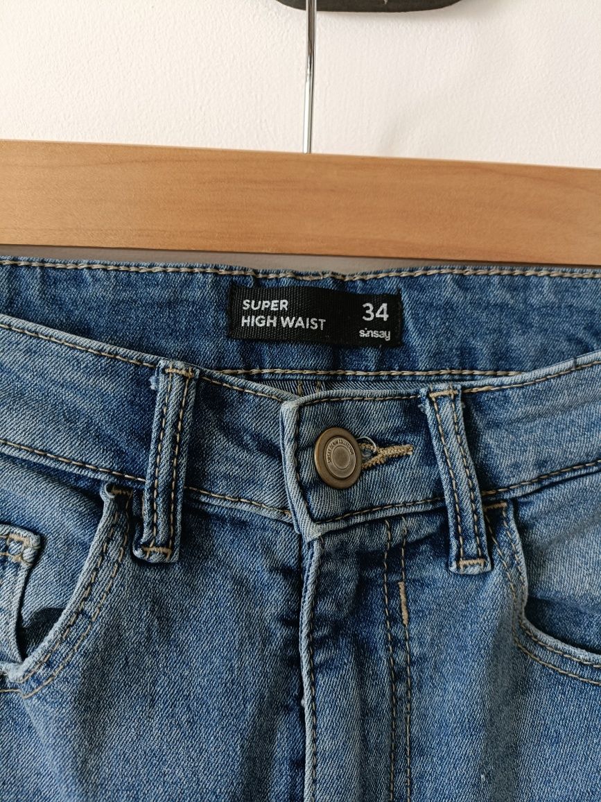 Spodnie dżinsowe jeansowe damskie wysoki stan XS rurki