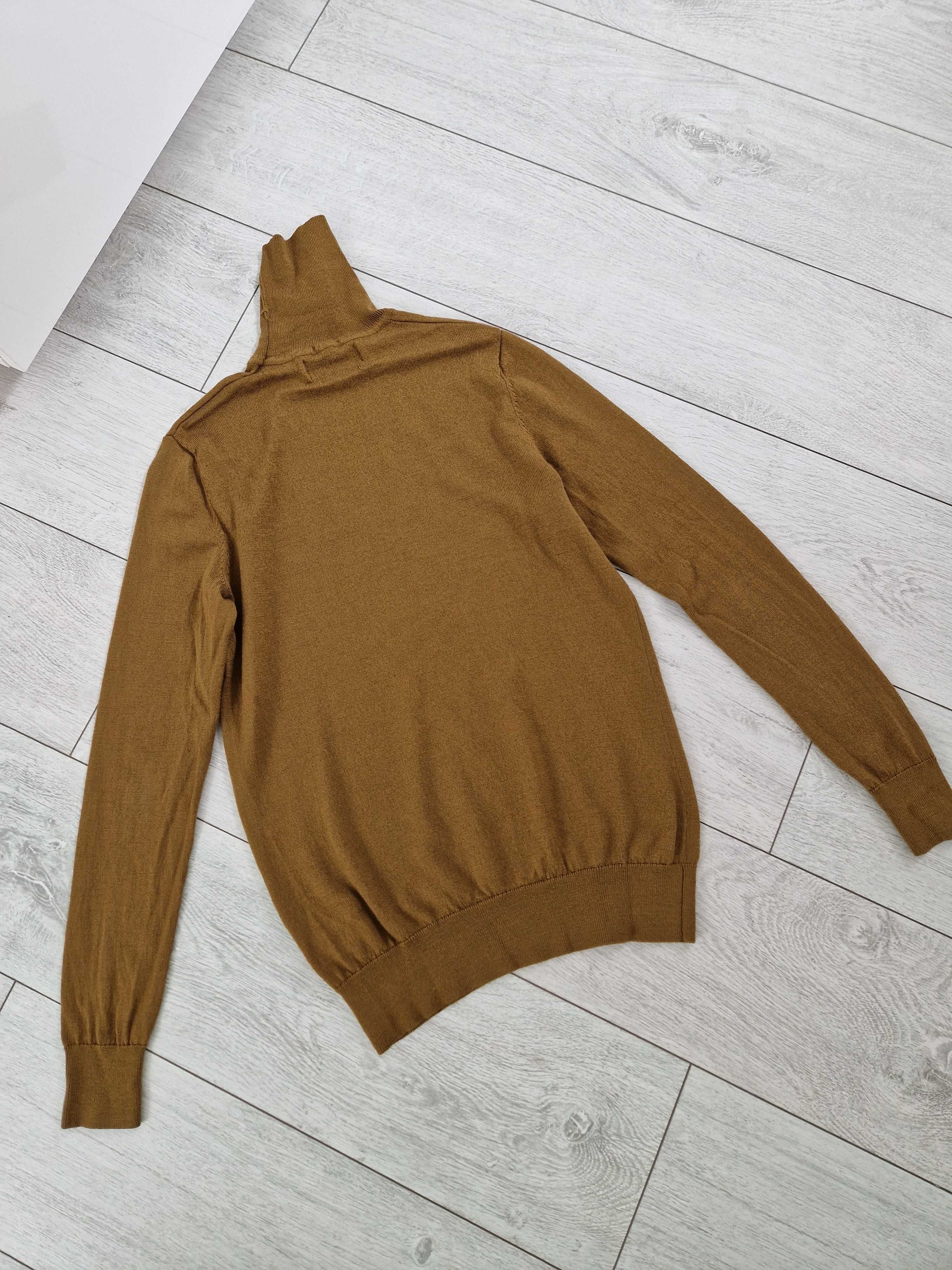 Paul costelloe musztardowy wełniany sweter golf 100% wełna merino S
