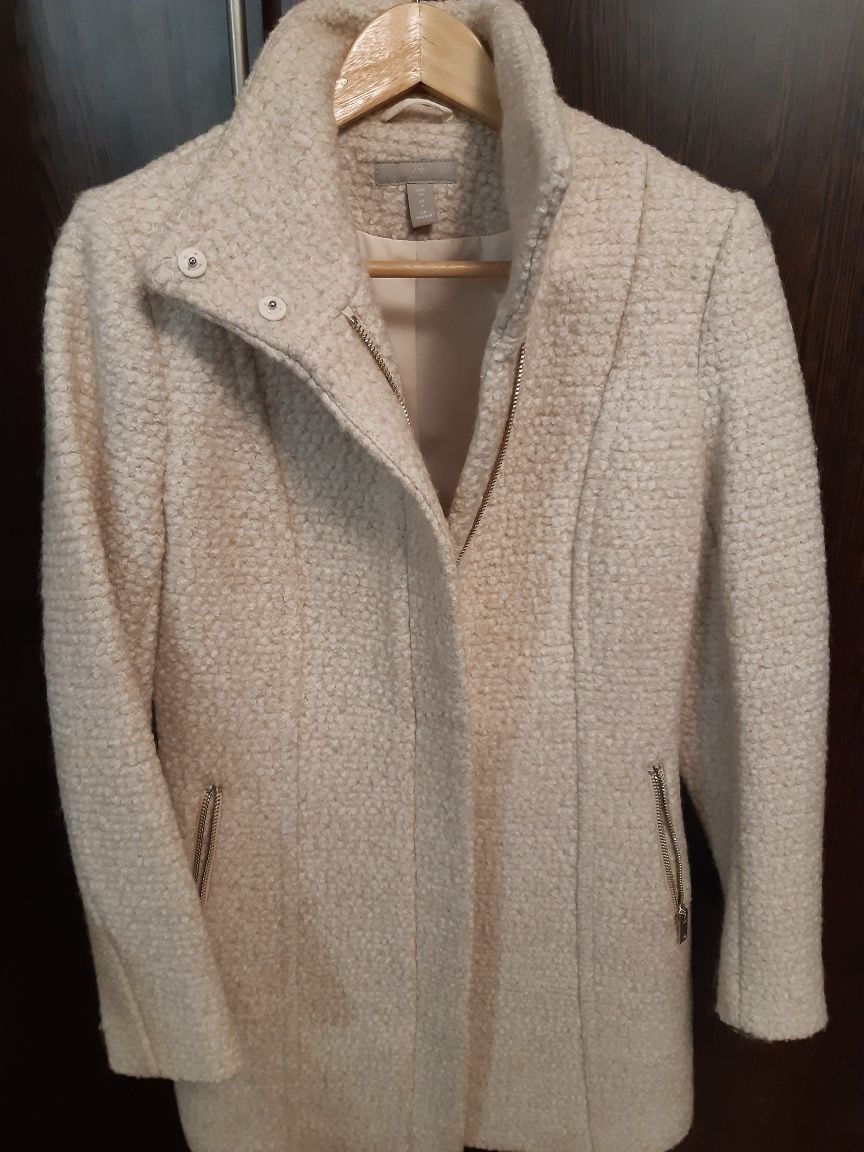 Płaszcz damski płaszczyk zimowy H&M rozmiar 36 kremowy