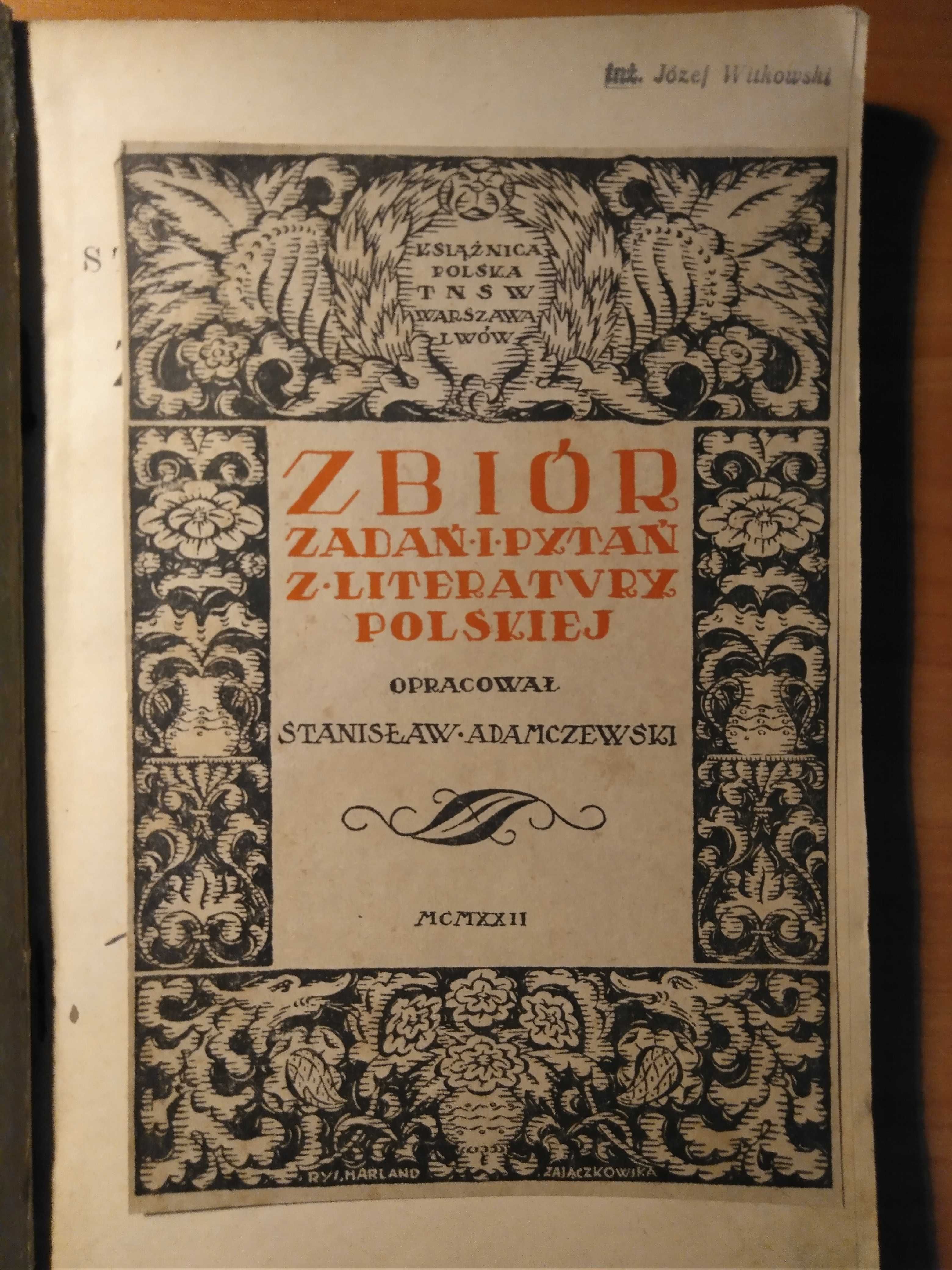 Zbiór zadań i pytań z literatury polskiej - 1922