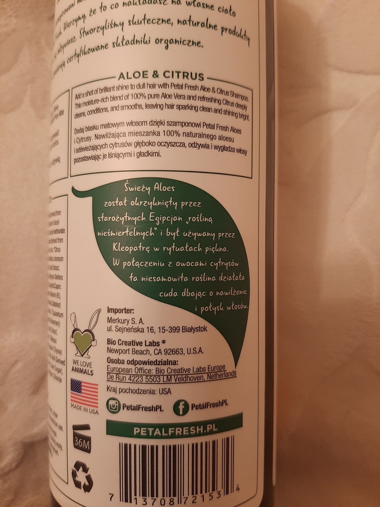 Szampon nabłyszczający  prod.USAPetal Fresh aloe& citrus
