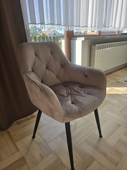 6szt Krzesło Tapicerowane Welurowe Velvet Beż Kaszmir