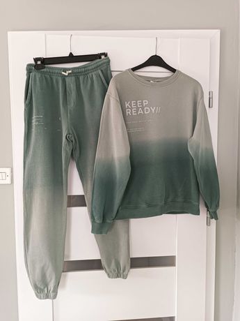 Zara 164 bluza spodnie dres farbowana metodą dip dye zielony stonowany