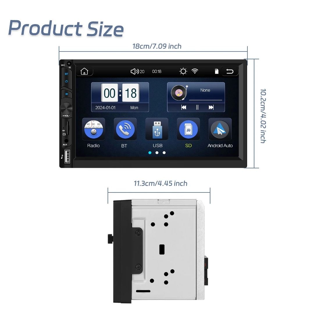Autorrádio 2Din 7" IPS CarPlay/Auto S/Fios | Bluetooth | USB | YouTube
