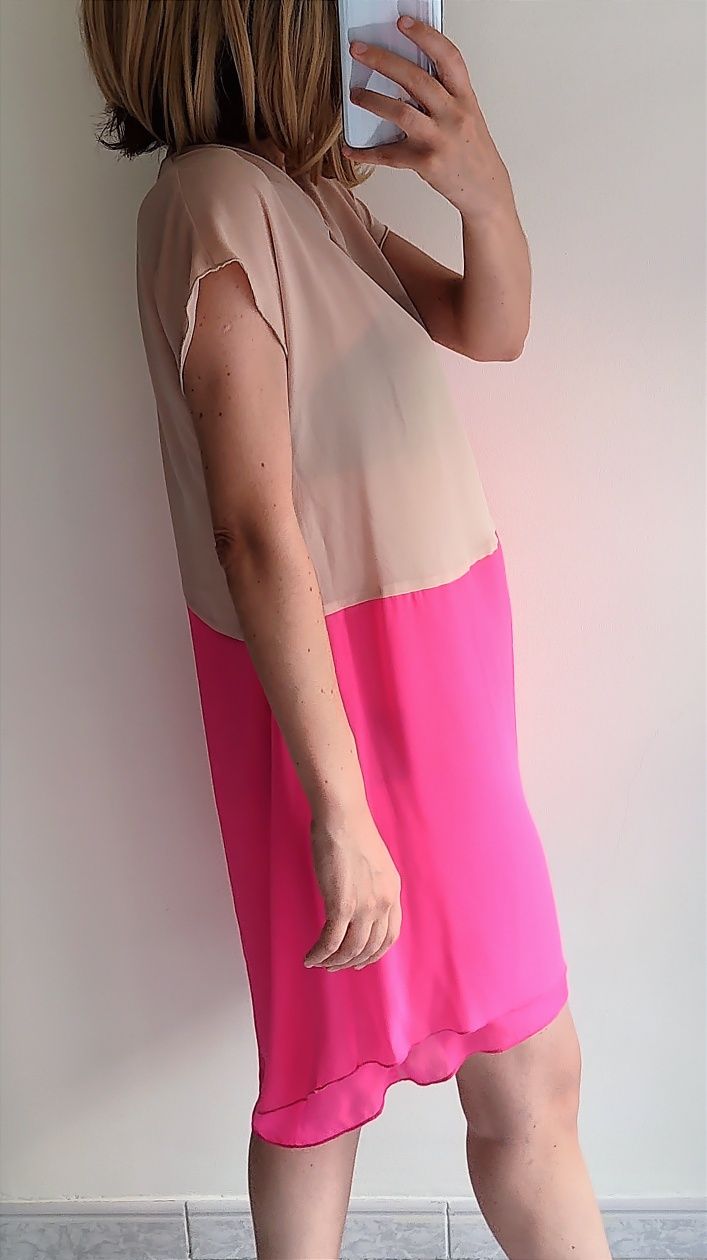 Vestido bege e rosa MANGO